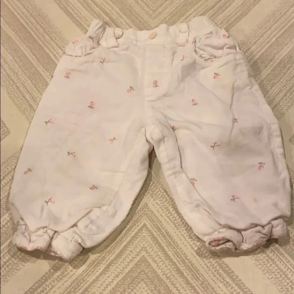 Babycottons Baby White Corduroy Floral Pants